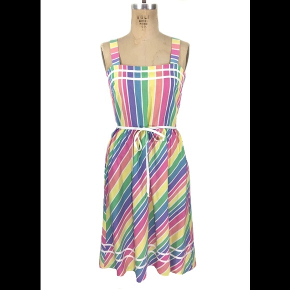 Dresses & Skirts - Vintage Pastel Rainbow Striped Dress